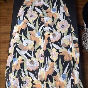 Lulu's Vibrant Floral Pants - Black, Orange, Blue, Green